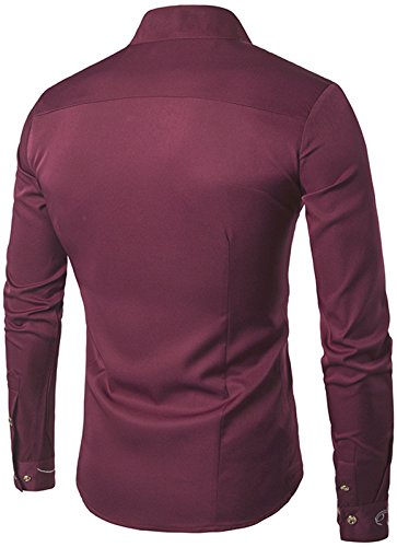 WHATLEES Mens Largo Manga Extra Larga Bordado Dise?o Partido Club BOT¨®n Abajo Vestido Camisa B404-Red-XXL