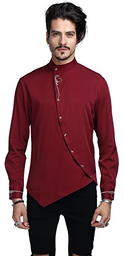 WHATLEES Mens Largo Manga Extra Larga Bordado Dise?o Partido Club BOT¨®n Abajo Vestido Camisa B404-Red-XXL