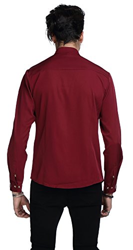 WHATLEES Mens Largo Manga Extra Larga Bordado Dise?o Partido Club BOT¨®n Abajo Vestido Camisa B404-Red-XXL