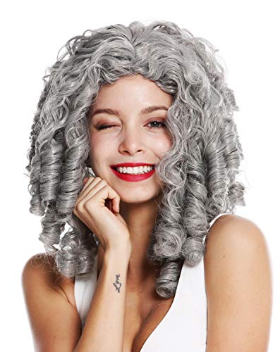 WIG ME UP- 91056-1-ZA68E Peluca Mujer Carnaval Halloween Barroco Rococó Biedermeier Gótico Lolita Cosplay rizos espirales Pelo Largo Gris