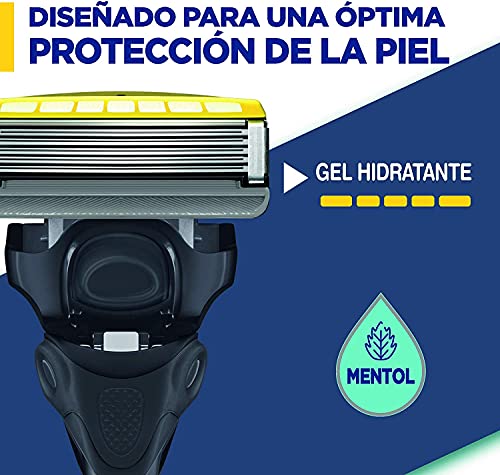 Wilkinson Sword - Maquinilla de Afeitar Hydro 5 Sense Energize + 8 Recambios de Cuchillas de Afeitar, Menta Energizante - Maquina de afeitar de 5 cuchillas con amortiguador Shock Absorb