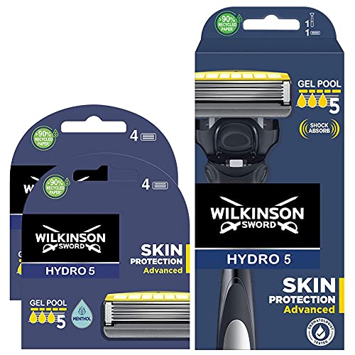 Wilkinson Sword - Maquinilla de Afeitar Hydro 5 Sense Energize + 8 Recambios de Cuchillas de Afeitar, Menta Energizante - Maquina de afeitar de 5 cuchillas con amortiguador Shock Absorb