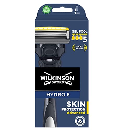 Wilkinson Sword - Maquinilla de Afeitar Hydro 5 Sense Energize + 8 Recambios de Cuchillas de Afeitar, Menta Energizante - Maquina de afeitar de 5 cuchillas con amortiguador Shock Absorb