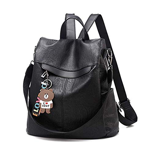 Wishliker Bolso Mochila Cuero Antirrobo Mochilas Tipo Casual para Mujer, Negro