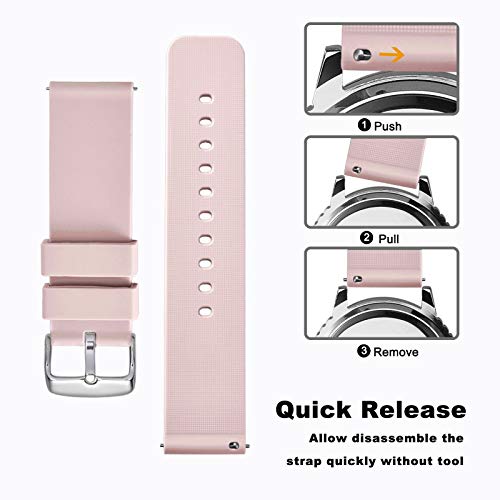 WOCCI 20mm Silicona Correa Reloj con Hebilla Plateada, Liberación Rápida para Hombre Mujer (Rosa Claro)