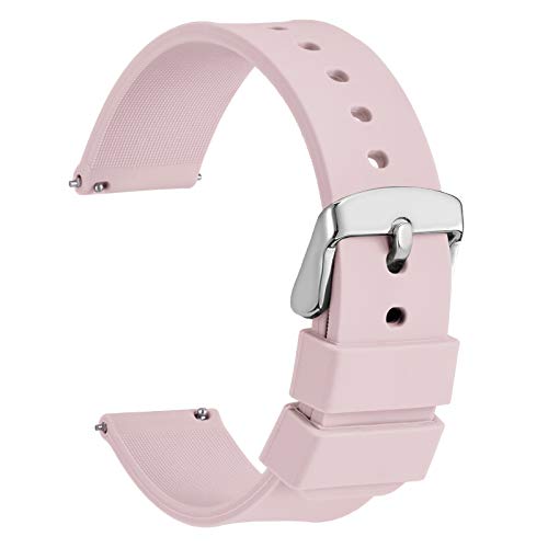 WOCCI 20mm Silicona Correa Reloj con Hebilla Plateada, Liberación Rápida para Hombre Mujer (Rosa Claro)