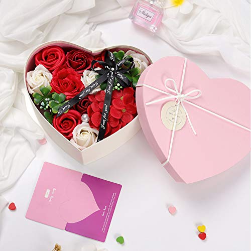 Wodasi Caja de Regalo de For de Jabón Rosa Artificial, Flor de Jabón Rosa Hecha a Mano con Caja de Regalo para Aniversario/Cumpleaños/Boda/Día De San Valentín/Día De La Madre(Rojo)