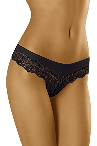 WOLBar Tanga con Encaje para Mujeres WB409, Negro,M