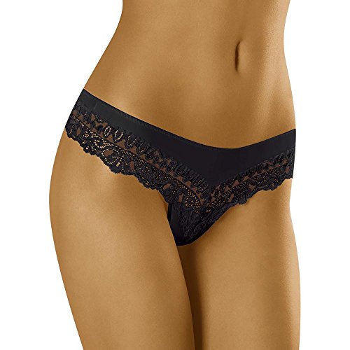 WOLBar Tanga con Encaje para Mujeres WB409, Negro,M