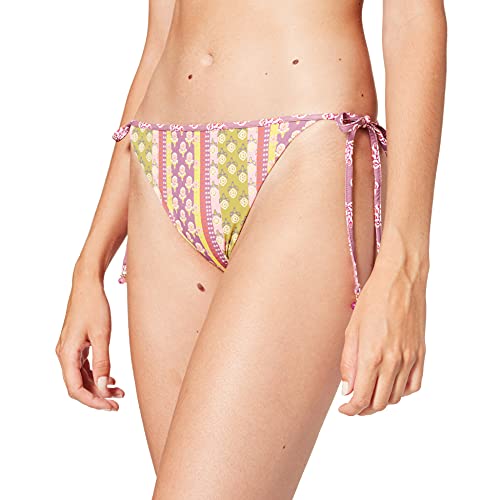 Women's Secret Parte Inferior de bikini reversible con dos estampados, lazadas laterales con abalorio Morado y Lila ,M para Mujer