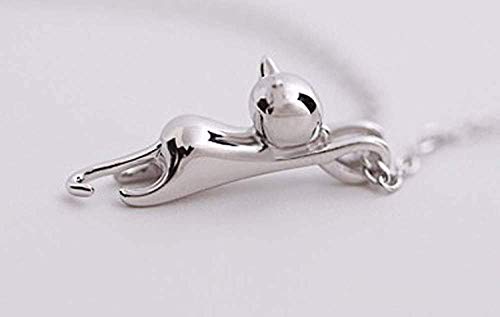 Wonvin Mujeres 925 Plata esterlina 3D Lindo Gato Amante Superficie Mate Suave Collar Colgante