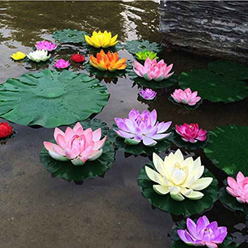 WTpin 10 Piezas Flotantes Lirio de Agua Artificial, Artificial de Hoja de Loto, Flores flotantes Artificial Lotus, Se Utiliza en Estanques, Acuarios y Espectáculos de Teatro, Etc