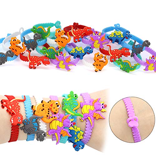 Wuree 72 PCs Dinosaur Party Favors Dinosaur Pulseras Anillos Llaveros Pegatinas Juguetes Premios Regalo Carnavales para niños Niños Fiesta de cumpleaños Artículos a Favor Goodie Bag Fillers