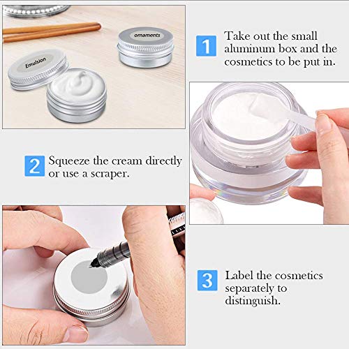 XAVSWRDE 26 uds Envases para Cosmética Botes de Aluminio 20ml 30ml 50ml Tarros de Aluminio Vacío con Tapa Latas Redondas Contenedoros de Cremas con 2 Hojas de Pegatinas y 4 Espátulas de Maquillaje