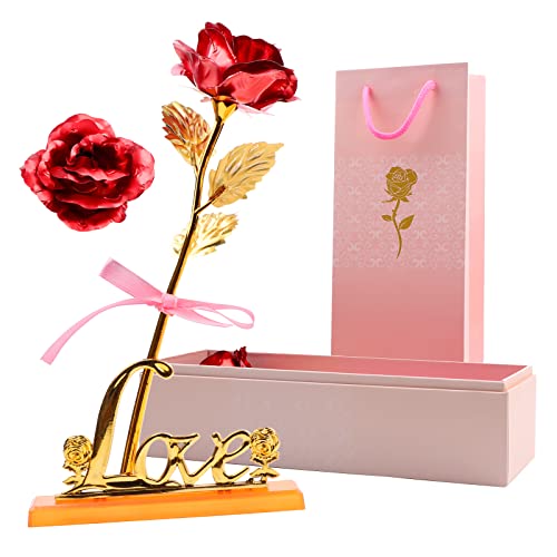 Xiangmall 24K Rosa Eterna Oro Rosa Chapada Flor con Caja Regalo Base Regalo para Cumpleaños Boda Aniversario Día de la Madre Decoración del Hogar