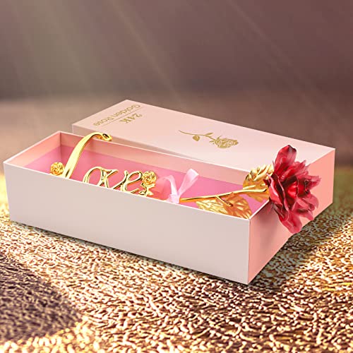 Xiangmall 24K Rosa Eterna Oro Rosa Chapada Flor con Caja Regalo Base Regalo para Cumpleaños Boda Aniversario Día de la Madre Decoración del Hogar