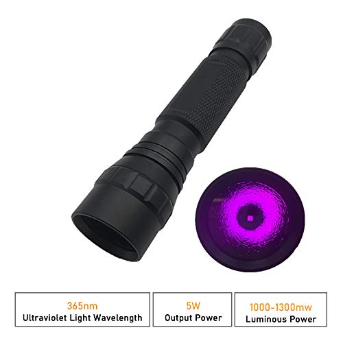 XLENTGEN Linterna Ultravioleta, 365nm Linterna UV de Luz Negra con Lente de Filtro - Detector UV Portátil para Detección de Orina/Hongos de Mascotas, Detección de Camping (Baterias Incluidas)