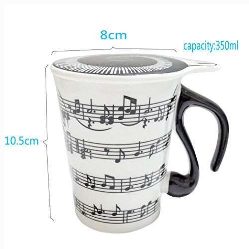 XLKJ Taza de Cerámica Creativa con Tapa, Notas de Música Taza de Café Regalo para Amigos Familia