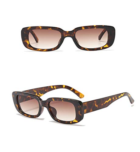 YAMEIZE Rectangle Sunglasses for Women Men 2 Pack 90’s Vintage Driving Square Small Glasses UV400 Protection (Leopard+Brown)