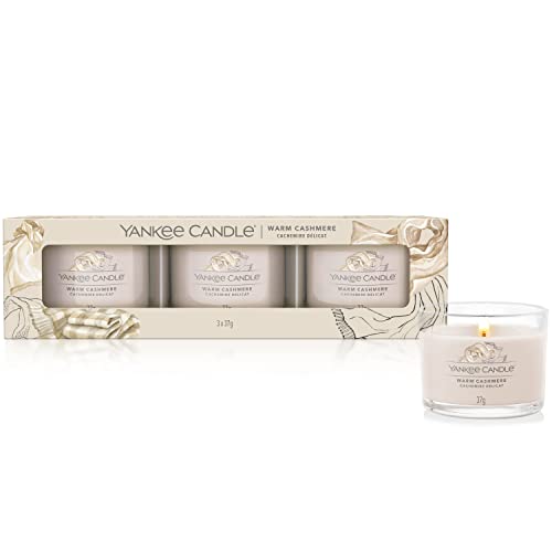 Yankee Candle Juego de velas perfumadas para regalo, Velas votivas rellenas de cachemira caliente, Mezcla de cera de soja, 3 unidades (1701428E)