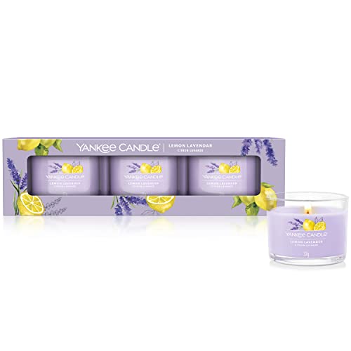 Yankee Candle Juego de velas perfumadas para regalo, Velas votivas rellenas de lavanda de limón, Mezcla de cera de mezcla de soja, 3 unidades (1686369E)