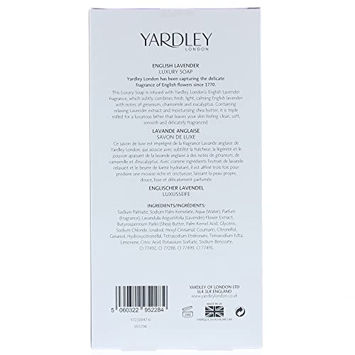 Yardley Londres Inglés Lavanda Jabón de lujo de 3 x 100 g, paquete de 3