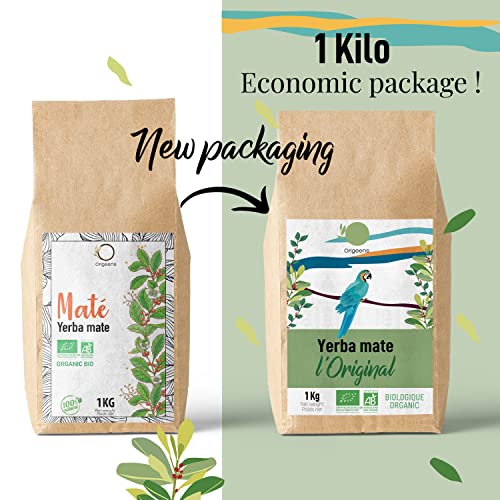 YERBA MATE ECOLOGICA 1Kg | Yerba Mate Verde No Torrefactado, Hojas, Sin tallo y no Polvoriento | Bebida Energética y Detox