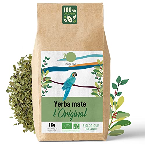 YERBA MATE ECOLOGICA 1Kg | Yerba Mate Verde No Torrefactado, Hojas, Sin tallo y no Polvoriento | Bebida Energética y Detox