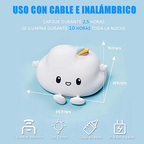 YingStar Luz Nocturna Infantil Habitación Lámpara Quitamiedos Portátil Regalos para San Valentin Mujer Lámpara Infantil LED USB Recargable Brillos Ajustables Colores RGB con Mando Luz para Bebe