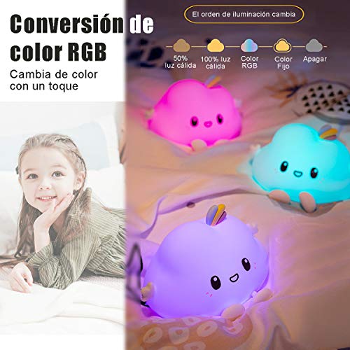 YingStar Luz Nocturna Infantil Habitación Lámpara Quitamiedos Portátil Regalos para San Valentin Mujer Lámpara Infantil LED USB Recargable Brillos Ajustables Colores RGB con Mando Luz para Bebe