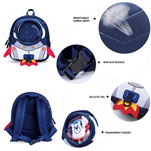 yisibo Mochila Infantil, Mochila para Niños Anti Perdidos Niñas Mochila 3D Bolsa De Mochilas para Niños Kindergarten,Mochila De Guardería 1-3 Años (Cohete-Azul)