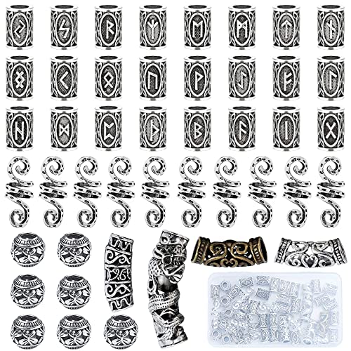 YMHPRIDE 45 piezas de cuentas de barba vikinga Cuentas de tubo de cabello nórdico antiguo Dreadlocks Cuentas para trenzar el cabello Pulsera Colgante Collar de plata DIY Joyería Decoración del cabello