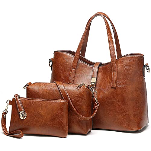 YNIQUE Bolsos de Mujer Bolso Bandolera Tote Totalizador Señoras Moda Grande De Hombro Bolsos PU Cuero Billetera 3pcs Set