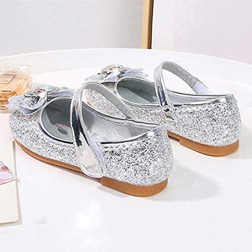 YOSICIL Zapatos de la Princesa Elsa niñas con Lentejuela Zapato de Disfraz Elsa Frozen de Princesa Disfraz Sandalias con Velcro Tacón Zapatos de Fiesta Halloween Cumpleaños Azul EU22-35,Plata，28