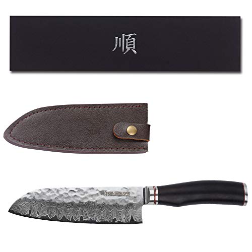 YOUSUNLONG SL-DK1097B - Cuchillo Profesional japonés Santoku de 7 Pulgadas. Hecho con Acero VG10 de 67 Capas de Alto Carbono Damasco y Mango ébano.