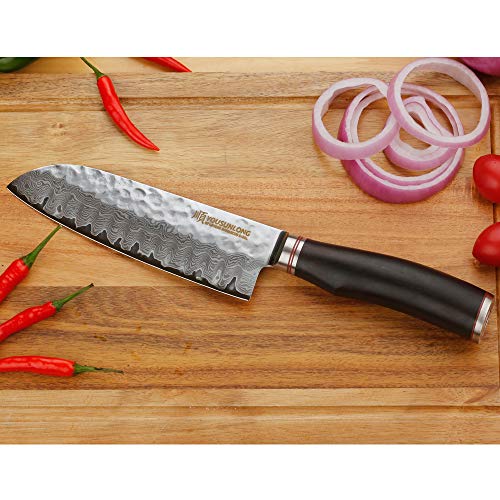 YOUSUNLONG SL-DK1097B - Cuchillo Profesional japonés Santoku de 7 Pulgadas. Hecho con Acero VG10 de 67 Capas de Alto Carbono Damasco y Mango ébano.