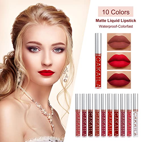 Yuccer 10 PCS Pintalabios Mate Larga Duracion 9 Colores Lápiz Labial Líquido Mate con 1 PCS Brillo Labial Hidratante Impermeable Maquillaje Regalos Para Mujer