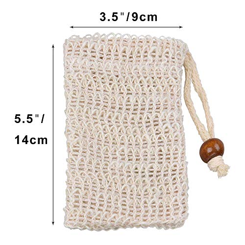 YUEMING 5 Piezas Bolsa de Jabón, Bolsas de Jabón de Sisal Natural Orgánico, Saco de Jabón con Cuerda para Ducha Espumar y Secar Jabones, Exfoliación, Masaje