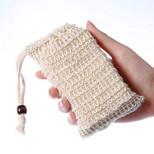 YUEMING 5 Piezas Bolsa de Jabón, Bolsas de Jabón de Sisal Natural Orgánico, Saco de Jabón con Cuerda para Ducha Espumar y Secar Jabones, Exfoliación, Masaje