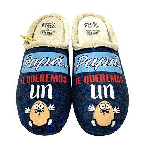 Zapatillas de casa y Trio de Calcetines, Originales y Personalizados. Papa te Queremos un Huevo. 1 calcetin Gratis por el Que se te Pierde