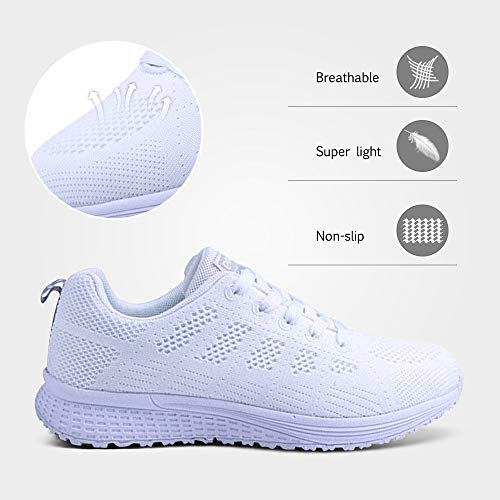 Zapatillas de Deportivos de Running para Mujer Gimnasia Ligero Sneakers Negro Azul Gris Blanco 35-40 Blanco 39