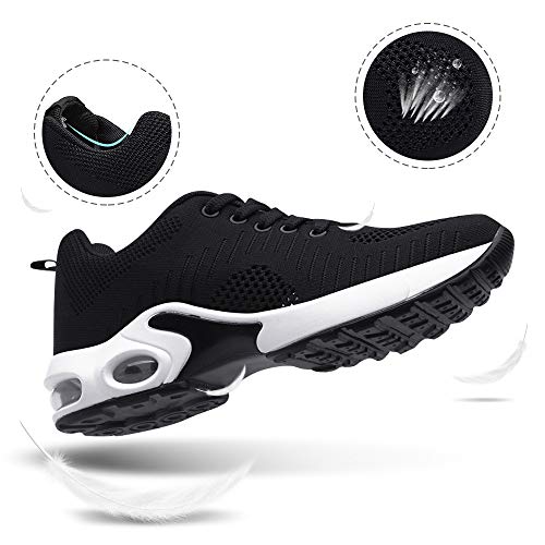 Zapatillas Deportivas de Mujer Air Cordones Zapatillas de Running Fitness Sneakers 4cm Negro Gris Rosado Púrpura Rojo Blanco Negro 41