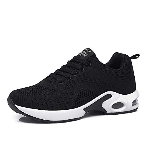 Zapatillas Deportivas de Mujer Air Cordones Zapatillas de Running Fitness Sneakers 4cm Negro Gris Rosado Púrpura Rojo Blanco Negro 41