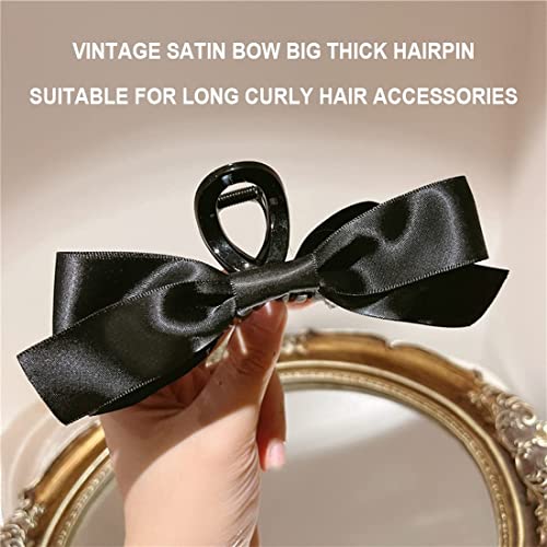 Zeayebsr 1 pieza horquilla grande, 20,5 cm * 4,5 cm Elegante horquilla de terciopelo negro retro con un nudo para cabello grueso Pinzas antideslizantes para el cabello