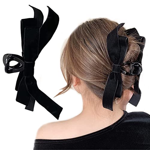 Zeayebsr 1 pieza horquilla grande, 20,5 cm * 4,5 cm Elegante horquilla de terciopelo negro retro con un nudo para cabello grueso Pinzas antideslizantes para el cabello