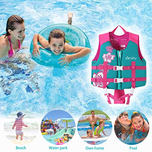 Zeraty Kids Chaleco Ayuda de natación para niños pequeños con Correa de Seguridad Ajustable Edad 1-9 años / 22-50 lbs/Rose