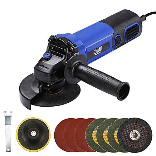 ZHJAN Amoladoras Angulares,1010W,8200RPM,Diámetro de disco de 100 mm,Motor de cobre,Con mango lateral,Cuerpo a prueba de polvo e impermeable,Para pulir y cortar