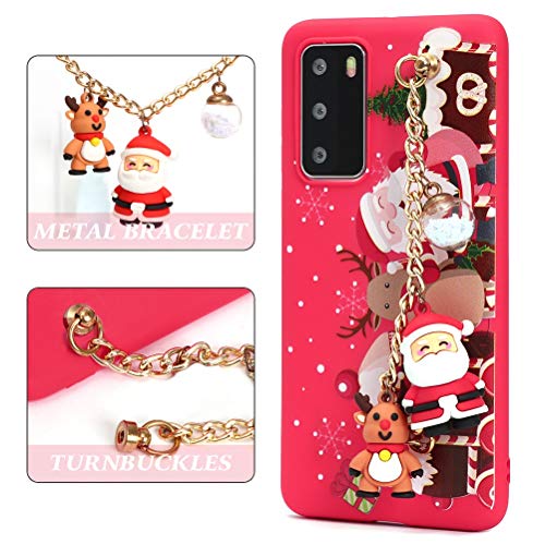 ZhuoFan Navidad Funda para Huawei P30 Lite New Edition / P30 Lite Cárcasa Silicona con Dibujos 3D Muñecas Navidad Diseño Ultrafina Suave TPU Antigolpes de Protector Piel Pulsera Case, Rojo