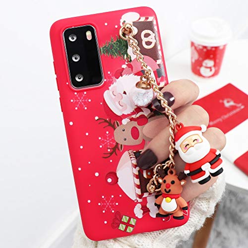 ZhuoFan Navidad Funda para Huawei P30 Lite New Edition / P30 Lite Cárcasa Silicona con Dibujos 3D Muñecas Navidad Diseño Ultrafina Suave TPU Antigolpes de Protector Piel Pulsera Case, Rojo