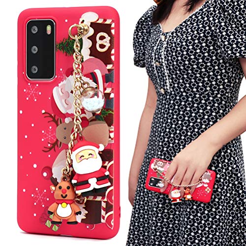 ZhuoFan Navidad Funda para Huawei P30 Lite New Edition / P30 Lite Cárcasa Silicona con Dibujos 3D Muñecas Navidad Diseño Ultrafina Suave TPU Antigolpes de Protector Piel Pulsera Case, Rojo